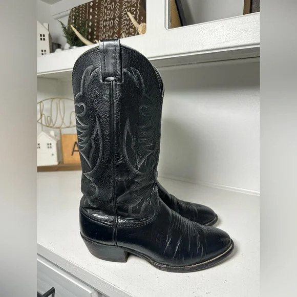 Larry Mahan Vintage Cowboy Boots Black Leather Western Boots Men’s 8.5 Wmn 10 - Picture 5 of 10